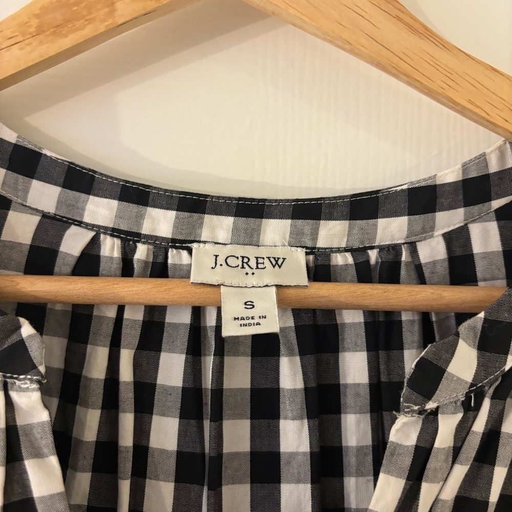 J. Crew Cotton Poplin Tiered Ruffle Mini Dress Black White Ruffled Gingham S - Picture 4 of 8